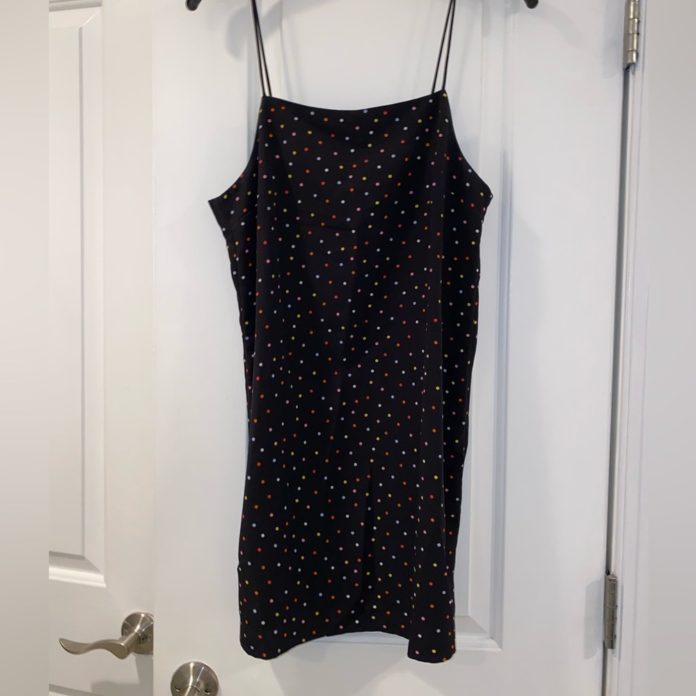 Topshop black with rainbow polka dots slip dress size 6